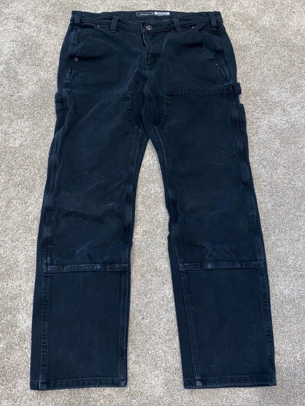 Carhartt Black Relaxed Fit Double Knee Pants Womans Sz 8 Rugged Flex Distressed